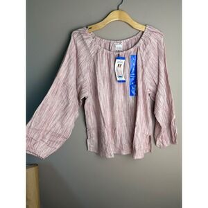 Boston Traders Pink White Space Dye Peasant Blouse Long Sleeve Top Womens L NWT